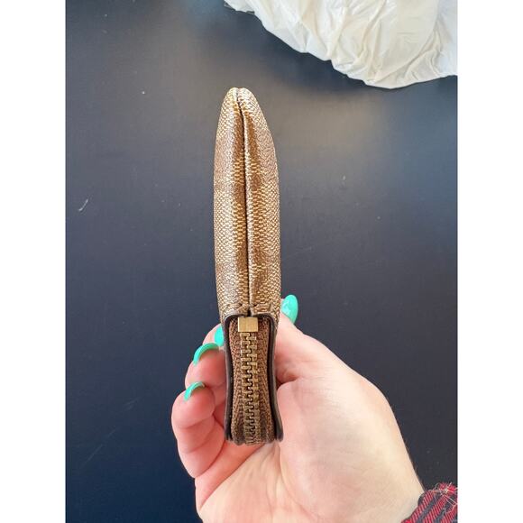 Coach Logo Signature Canvas Corner Zip Leather Stripe Khaki Wristlet Old Money - Picture 5 of 8